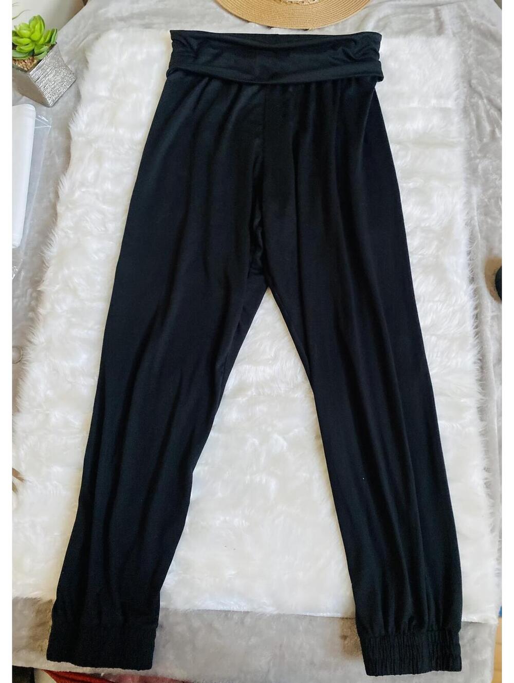 BBJ Black High Waist Relaxed Fit Pants Elastic Cuffs Size L